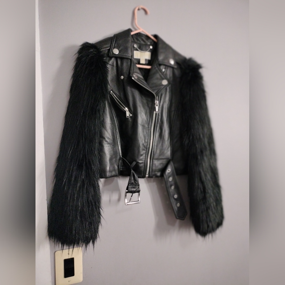 Black Leather Michael Kors Medium Women's Jacket